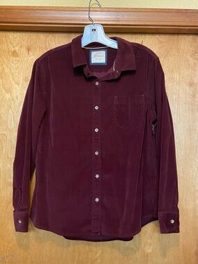 Jachs Girlfriend Corduroy Shirt in Burgundy with Denim Trim